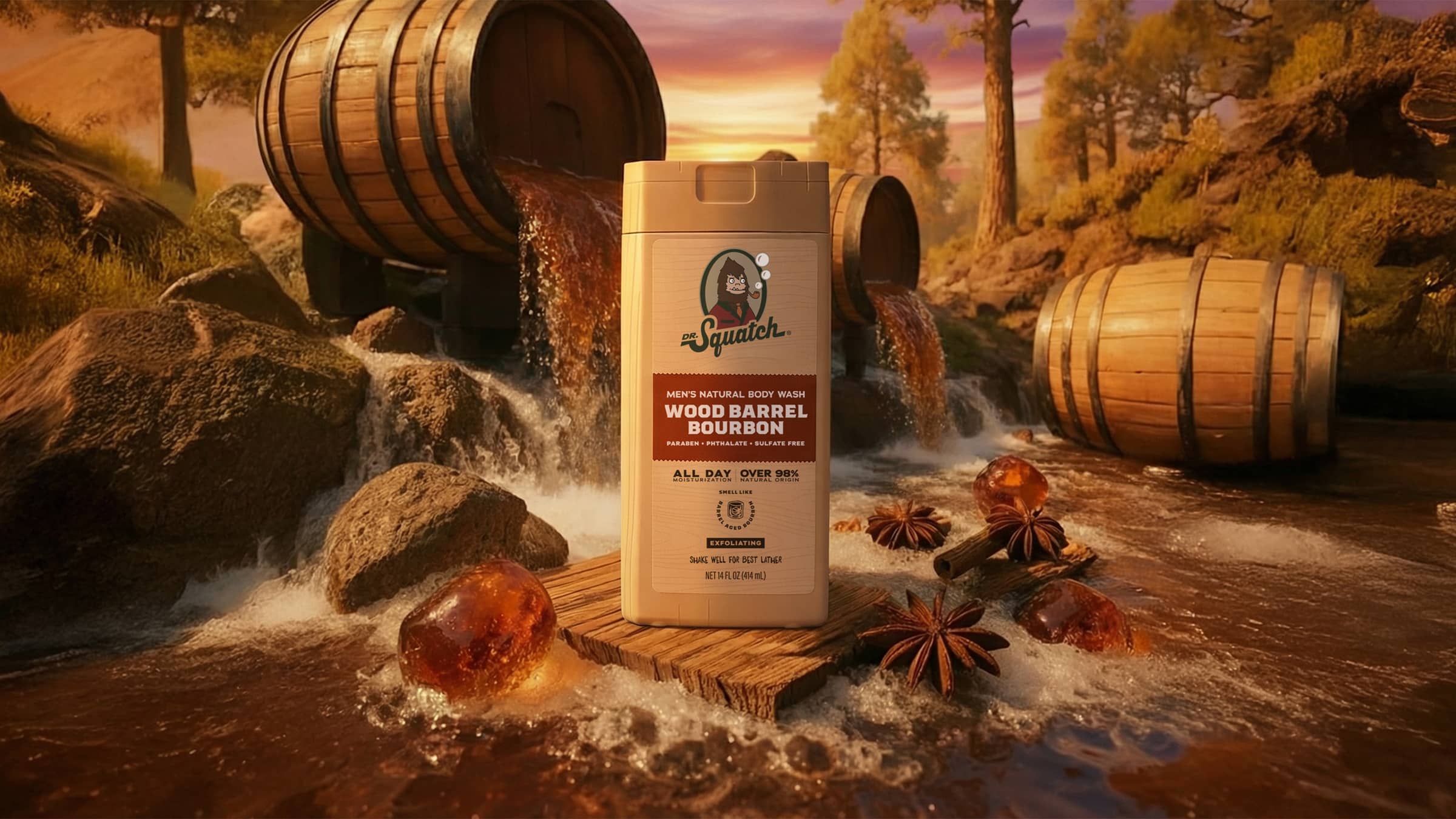 14 oz Wood Barrel Bourbon Body Wash - Go From Dirty to Fresh